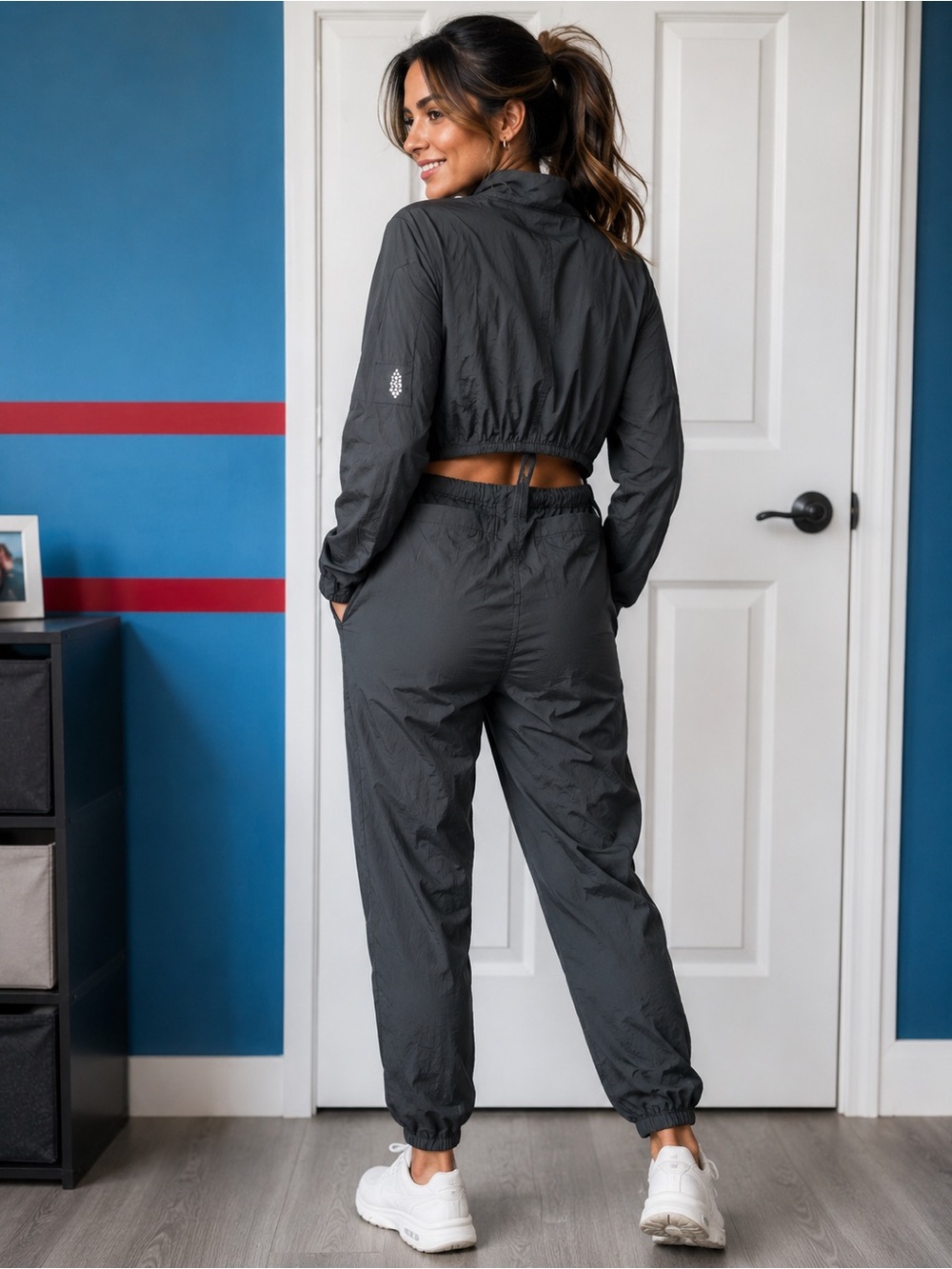 Free People Women's Charcoal Cropped Windbreaker Jumpsuit